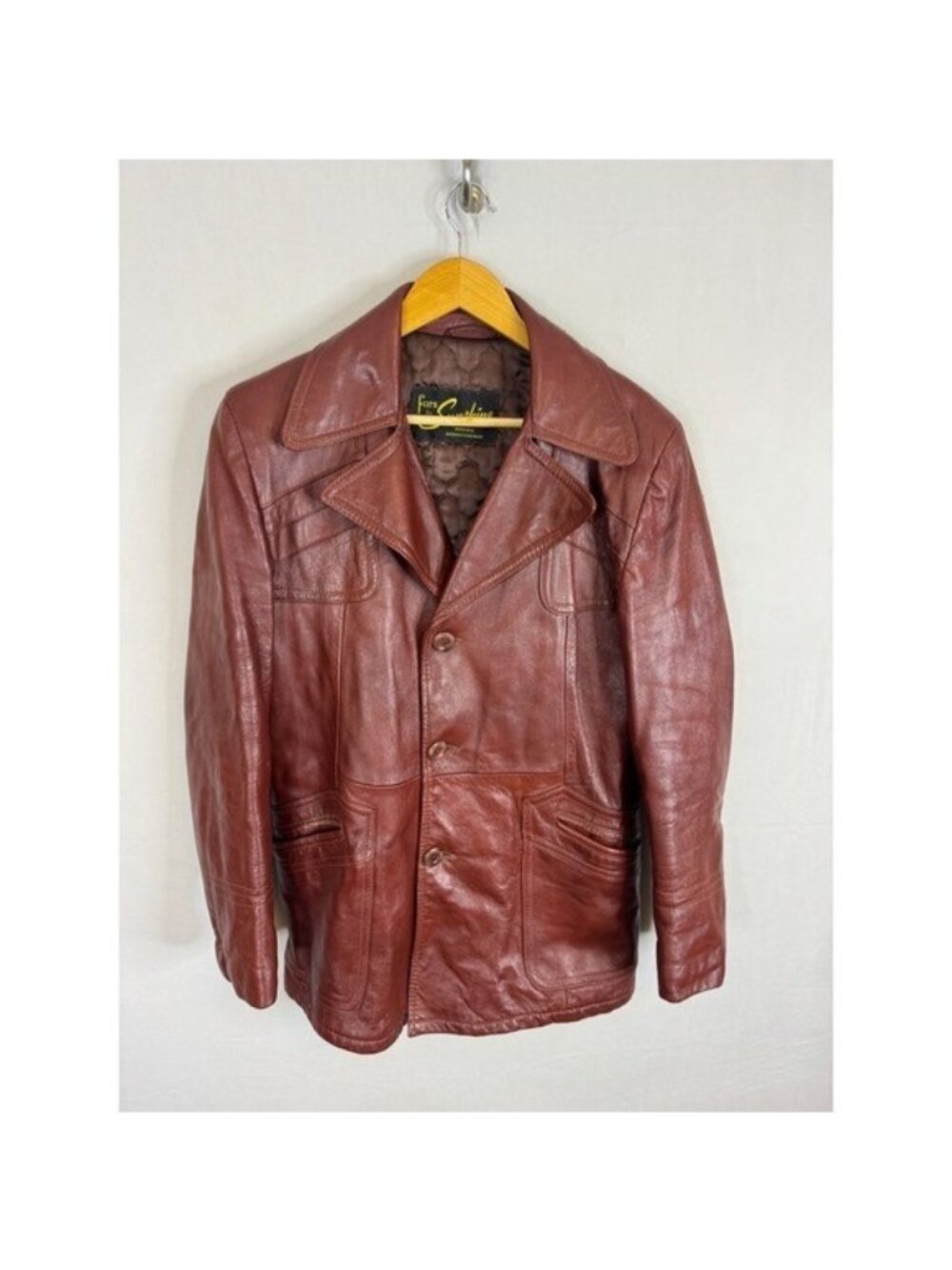 Vintage Furs by Sunshine Regina Leather Car Coat Burgundy 70s Jacket Men M